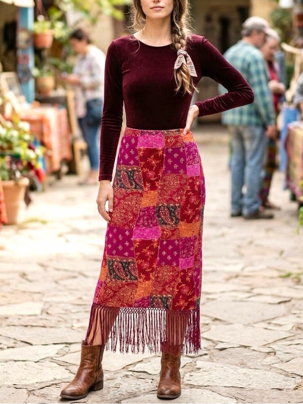Boho Muse Maxi Bohemian Pink Skirt with Sequins